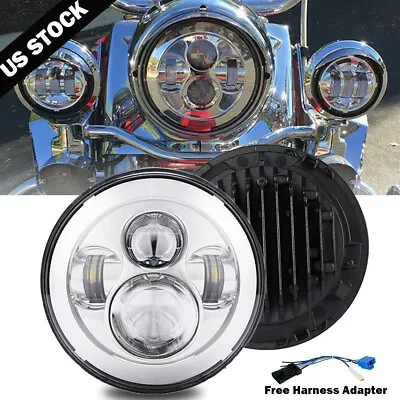 7 Inch LED Projector Chrome Hi/Lo Headlight For Harley Street Glide Softail FLHX • $25.29