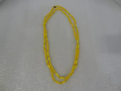 Vintage Signed Miriam Haskell 6mm Mixed Bead Yellow Glass 60” Flapper Necklace • $64.94