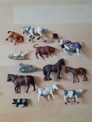 Plastic Toy Horses Cow Pig Sheep Farm Animal Figures Bundle X 12 Job Lot 1:30 • £11.89