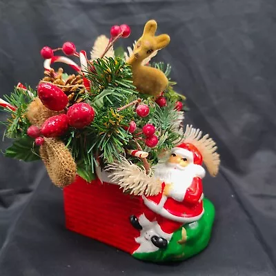 Vtg 70s Santa Planter With Greenery With Candy Canes My Neil Christmas   • $10