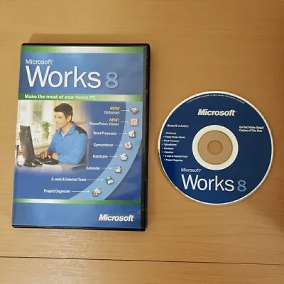 MICROSOFT WORKS 8 Office Business 2004 Home PC CD & Case • $11.99