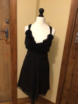 £15 • Buy Black High-low Dress With Flower Embellished Neckline And Crossover Back Size 12