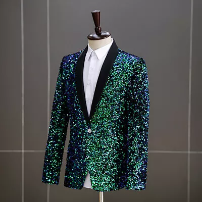 Men's Dress Coat Sequin Suit Jackets Dinner Party Colorful Blazer Coat Fashion • $79.76