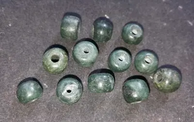 12 Mexican PRE COLUMBIAN AZTEC MAYA DEEP GREEN STONE JADE BEADS 1cm Mexico • $15