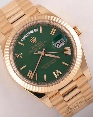 Rolex Day-Date 228238- 18k Gold Fluted Bezel 40mm-Custom Green Roman Dial • $44999.99
