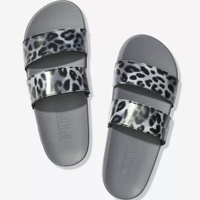 Victorias Secret Pink Gray Leopard Slides Sandals Beach Shower Shoes S M L Nwt • $24.75