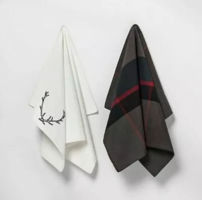 Hearth & Hand Magnolia Kitchen Towels Cream Antlers & Plaid  (Set Of 2) • $6.99