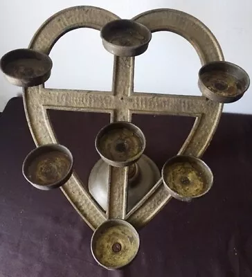 Antique Heart Shaped Solid Brass 7 Light Votive Candle Stand/11 X10  Heart/2 Cup • $275