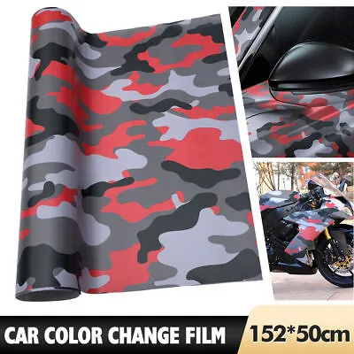 Black Red Camo Camouflage Vinyl Film Wrap Decal Air Bubble Car Wrap Film AU • £15.59