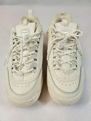Fila Women's Disruptor II Premium 5XM02263-100 White Leather Sneaker Shoes Sz 10 • $15.99