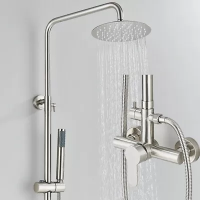 Modern Exposed Bathroom Shower Twin Head Large Bar Set Rain Spray Mixer Valve • £29