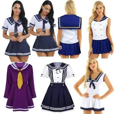 Women Sailor Cosplay Uniform School Girl Costume Pleated Fancy Dress Skirt Sets • £10.74
