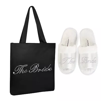 £14.99 • Buy Varsany Black Crystal OpenToe Spa SLIPPER & TOTEBAG Wedding Bride Gift Hen Party