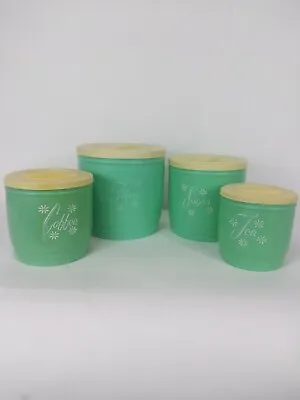 Vintage Stanley Nesting Kitchen Canisters Turquoise Atomic Flowers Set Of Four • $53.99