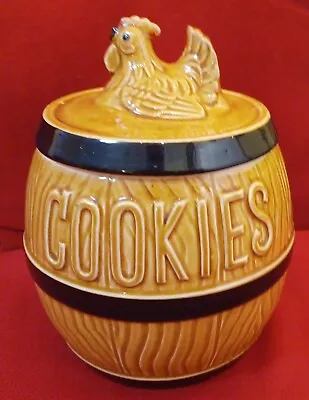 Barrel Rooster Cookie Jar Brown Vintage • $34.99