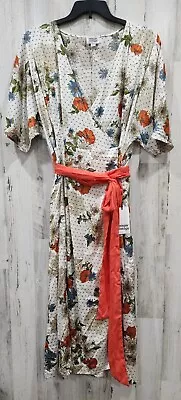 UNIQUE VINTAGE PLUS Size 1X Ivory Floral Print Wrap Midi Dress**Lined**NWT** • $28.49