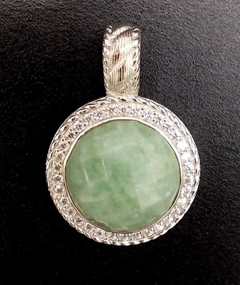 $54.99 • Buy JUDITH RIPKA Sterling Silver Green Jade And Diamonique CZ Pendant Enhancer 1 5/8