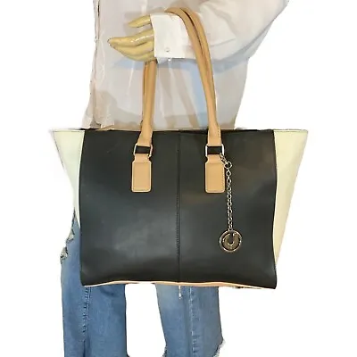 Black  & Tan Genuine Leather Charles Jourdan  Kameron   Tote Shoulder Bag • $85