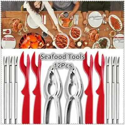 $13.39 • Buy 12Pcs Seafood Tools Crab Crackers Nut Cracker Forks Set Opener Shellfish Lobster