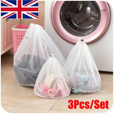 3XReusable Washing Machine Mesh Net Bags Laundry Bag S+M+L Bra Laundry Wash Bags • £3.89