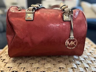 Michael Kors Large Grayson Red Logo Signature Duffle Tote Handbag • $68