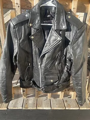 Vintage Wilsons Black Leather Motorcycle Jacket Size Meduim Mens • $125