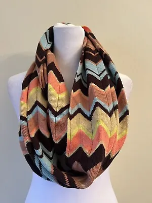 Missoni X Target Wool Blend Knit Infiniti Scarf Blue Orange Brown Zigzag Chevron • $18.99