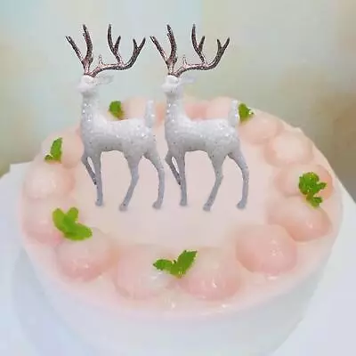 2x Deer Cake Topper Cake Decoration Reindeer Statue For Party New Year Xmas • $7.69