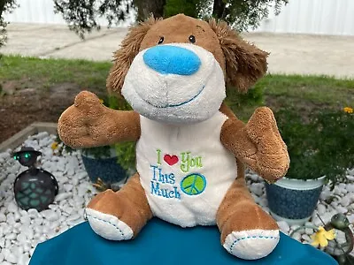 RARE Dan Dee I LOVE YOU THIS MUCH PEACE Puppy Dog 13  Plush Stuffed Animal Toy • $19.76