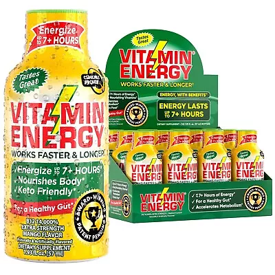 (12 Pack) Vitamin Energy B12 14000% Mango 7+ Hrs. Energy Shots 1.93oz • $19.99