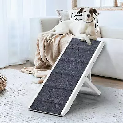 Alopet Dog Pet Ramp Adjustable Height Stairs Bed Sofa Car Foldable 90cm White • $59.42