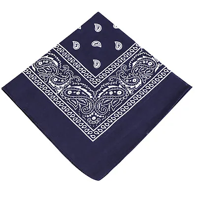 54cm Square Bandana Paisley Print Head Scarf Neckerchief 100% Cotton NAVY BLUE • £2.99