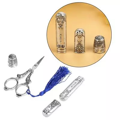 Sewing Scissors Tool Set Vintage Embroidery Threader Thimble Needle Case Kit • $21.45