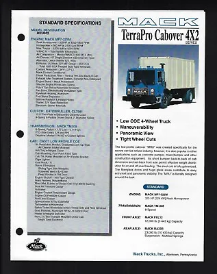 Mack Trucks Terrapro Cabover 4x2 Series Mru602 Model 4 Page Specs Brochure 2007 • $27.50