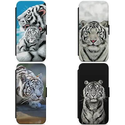 Painted Cute White Tiger Animal WALLET FLIP PHONE CASE COVER FOR IPHONE SAMSUNG • £9.99