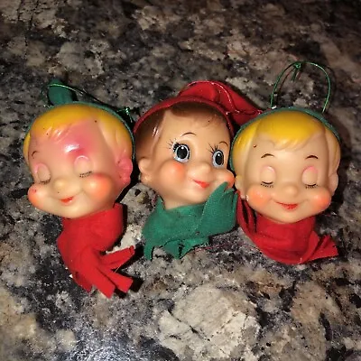 3 Vintage  Japan Christmas Pixie Elf Head Christmas Light Covers Ornaments • $20