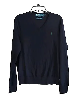 Polo Ralph Lauren Merino Wool V-neck Sweater Men's Medium Custom Fit Navy Blue • $19.99
