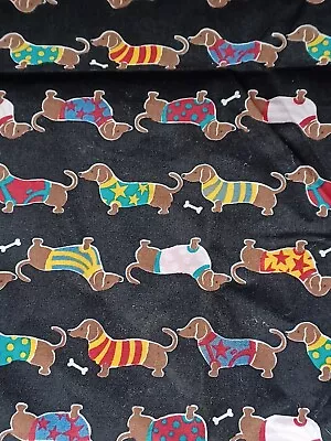 Dachshunds In Sweaters On Black - Dog Fabric ‐ 1 Yard 4 Inches • $9.95