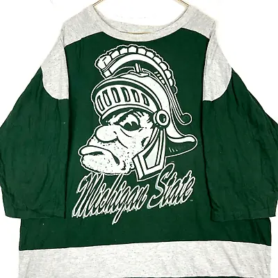 Vintage Michigan State Spartans 3/4 Sleeve Shirt XL Green Ncaa Single Stitch • $33.99