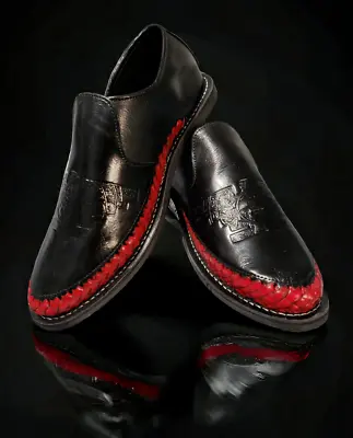 Chicano Mexicano Lowrider Indigenous Men Tooled Aztec Huelga Bird Black Red Shoe • $45