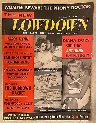 Vintage Scandal Magazine LOWDOWN Mar 1958 Errol Flynn Diana Dors Masseur H-bomb • $9.99