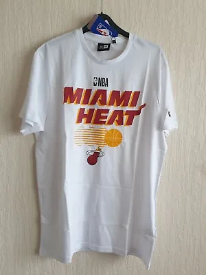 New Era Miami Heat Nba Team Graphic Print White T-shirt Size Medium Bnwt • £20