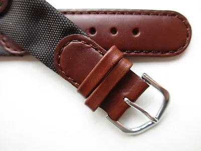 Walnut Brown Leather - Nylon Military Style 20 MM Watch Band Strap • $17.99