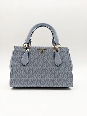 MICHAEL KORS Marilyn Logo Faux-leather Small Satchel Crossbody PALE BLUE -Defect • $100