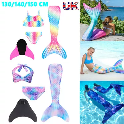 Girls Mermaid Tail Swimming Costume Swimmable Bikini Set Summer Swimsuit For Kid • £15.82