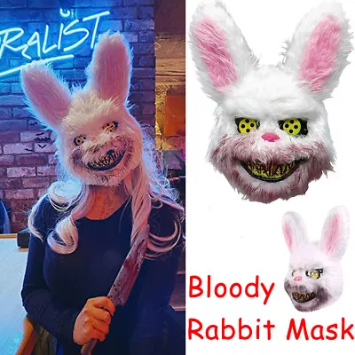 Halloween Animal Mask Creepy Evil Scary Bunny Bloody Rabbit Cosplay For Party • £7.92