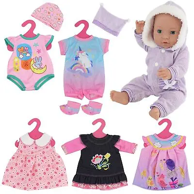 BiBi Doll Born Baby Doll Set Of 6 Outfits 12-16  Dolls Clothes Romper Pink Dress • £19.79