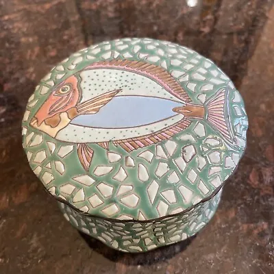 Vintage Toyo Jena Hall Trading Ceramic Fish Mosaic Trinket Box / Beach House • $15.99