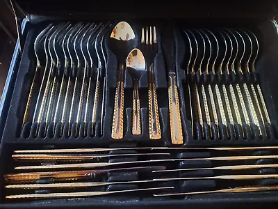 Solingen Germany 72 Piece Stainless Steel Gold Plated Flatware Set W/ Case • $220