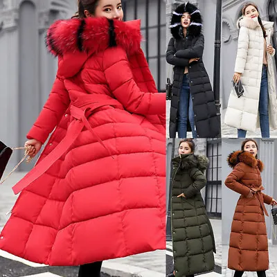 £34.80 • Buy Womens Winter Parka Coat Long Cotton Warm Fur Collar Hooded Jacket Outwear